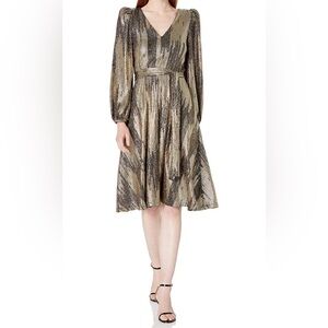 Calvin Klein Elegant Metallic Gold Black Dress Sequin Glitter Metallic Cobra Kai